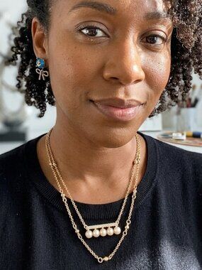 NWT Ann Taylor Faux Pearl & Crystal Double Layer Gold-Tone Necklace